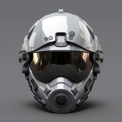 Modern and Futuristic War Helmet Isolated on Gray Background