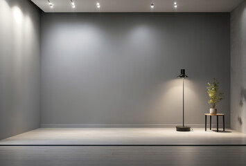 Empty Grey Room with Lamp near Grey Wall for Presentation, using Generative Ai