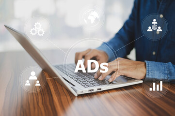 Ads Programmatic Advertising concept, digital marketing concept, online advertisement, ad on website and social media. - obrazy, fototapety, plakaty