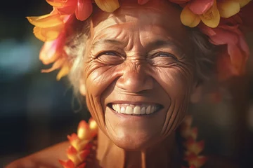 Foto op Canvas Hawaii smiling woman. Flower dancer. Generate Ai © nsit0108