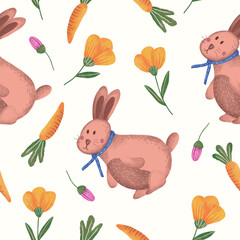 seamless pattern of easter bunny and flower illustration  on light background color