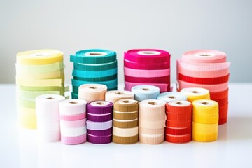collection of colorful bandages on white table