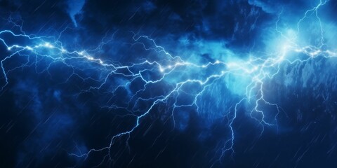 Fototapeta na wymiar Blue Lightning with Dark Cloudy Sky. Thunderstorm Background