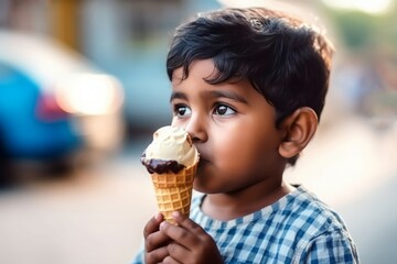 Indian boy ice cream cup. Male smear. Generate Ai