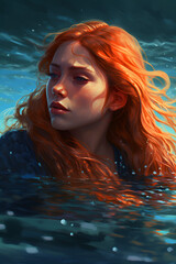 portrait of a woman in water,  A Captivating Portrait of Youth Amidst the Waves - 654197718
