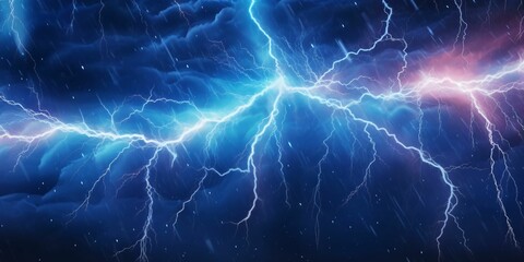Blue Lightning with Dark Cloudy Sky. Thunderstorm Background