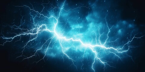 Blue Lightning with Dark Cloudy Sky. Thunderstorm Background