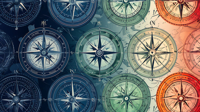 A seamless pattern of vintage nautical maps and compass roses, perfect for maritime-themed projects and adventures
