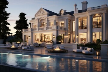 Stunning coastal mansion. Generative AI