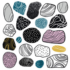 Abstract stones set. Design elements on white background. Vector hand drawn illustration