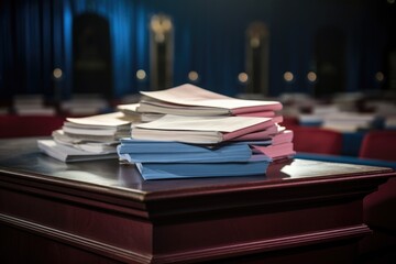 speech scripts laying on a podium