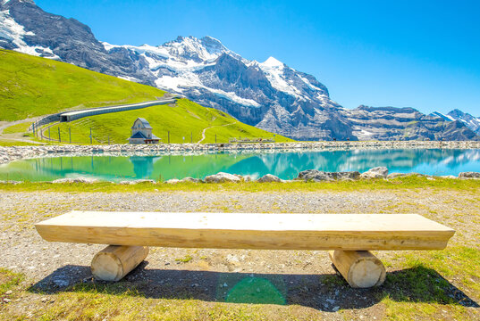 Fallboden lake near Kleine Scheidegg station, Jungfrau region in the Bernese Alps, Switzerland