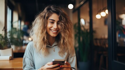 Smiling woman looking at camera to take online video to sell products by smartphone app