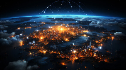 Global Data Connectivity,Visualizing Earth's Networked Information from Space wallpaper background - obrazy, fototapety, plakaty