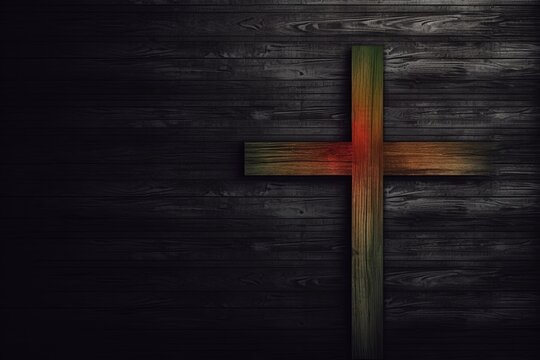 black history month wooden cross jesus background, dark wood texture poster design, Generative AI