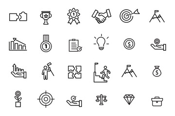 Fototapeta premium Management icons thin line creativity, startup, achievement, achievement , money,mission , goal, growth icons collection.set vector illustration