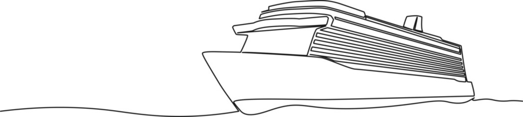 continuous single line drawing of large cruise ship on ocean, line art vector illustration © Christian Horz