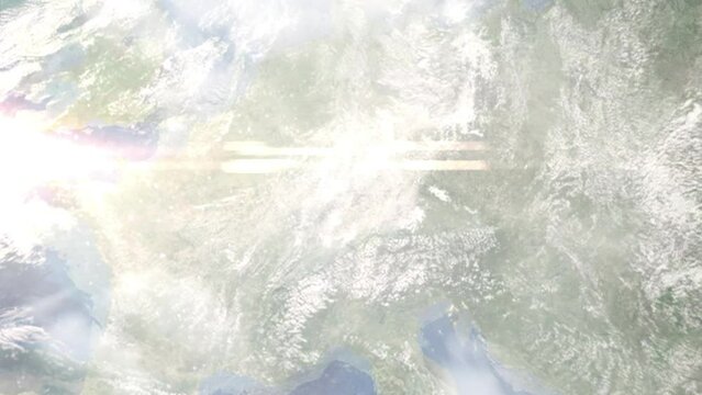 Zoom in from space and focus on Offenburg, Germany. 3D Animation. Background for travel intro. Elements of this image furnished by NASA