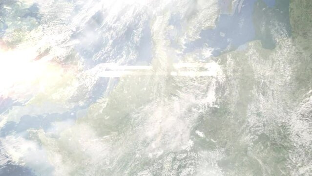 Zoom in from space and focus on Offenburg, Germany. 3D Animation. Background for travel intro. Elements of this image furnished by NASA