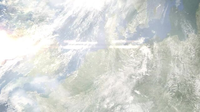 Zoom in from space and focus on Offenburg, Germany. 3D Animation. Background for travel intro. Elements of this image furnished by NASA