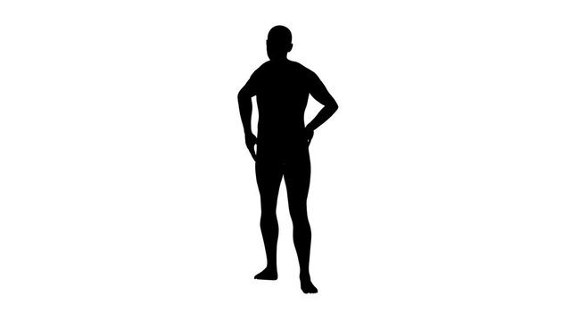 An athletic young man dancing in hip hop style. Black silhouette isolated of pure white background. 4K video