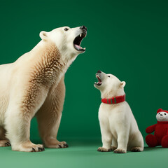Realistic image of a free standing male Polar Bear green background created with Generative Ai