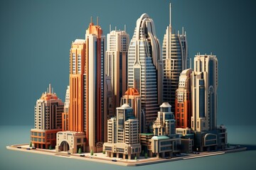 Fototapeta na wymiar 3D modeling and design of tall buildings. Generative AI