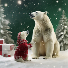 Fototapeta premium Realistic image of a free standing male Polar Bear green background created with Generative Ai
