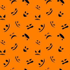 Funny halloween pumpkin eyes lantern seamless pattern background. Funny face expressions. Vector illustration.