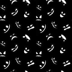 Funny halloween pumpkin eyes lantern seamless pattern background. Funny face expressions. Vector illustration.	