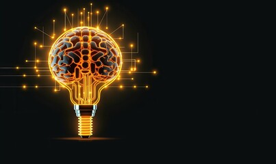 Bulb like robotic human brain with detailed circuits. Concept art of artificial intelligence, machine learning, brain power or energy, Generative AI