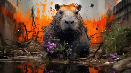 Foto op Canvas Capybara in an urban graffiti style © Татьяна Креминская