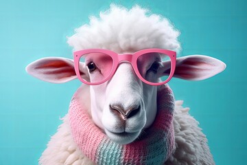 Fashionable sheep with eyeglasses. Generative AI