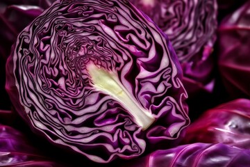 Obraz premium Chopped red cabbage slice closeup. Meal eating. Generate Ai