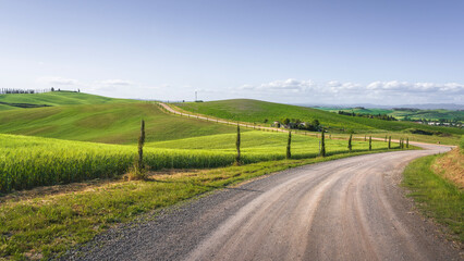 Monteroni d'Arbia, route of the via Francigena. Siena, Tuscany, Italy - 654207597