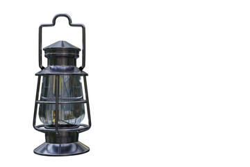old vintage kerosene black lamp isolated on white background. Glass oil lamp. Storm lantern. object vintage concept.