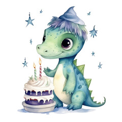 watercolor birthday dinosaur sublimation clipart