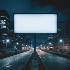 Billboard blank for outdoor advertising poster or blank billboard at night for advertising. Street light. - 654209118