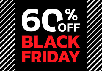 Black Friday sale banner. 60 percent price off label or tag design. Discount, promotion background with 60% off icon. Vector illustration. - obrazy, fototapety, plakaty