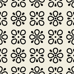 Flower geometric pattern design. Seamless floral background with outline flower icons. Vector illustration.