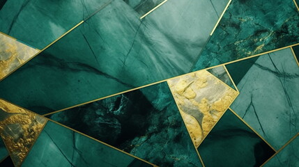 Green marble background with golden veins inclusions