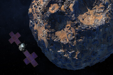 Psyche mission. Asteroid Psyche and spacecraft. This image elements furnished by NASA.