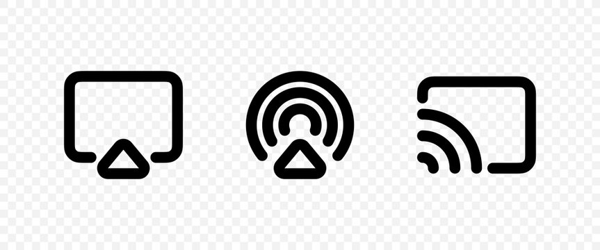 Airplay icons set. Wi-Fi video or audio streaming technology. Vector EPS 10