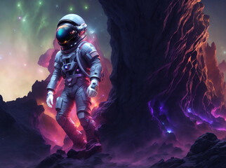 Fototapeta premium stars, planets, astronaut, spaceship, galaxies, nebulae