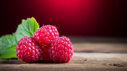 Raspberry Photograph on Wooden Background with Copy Space