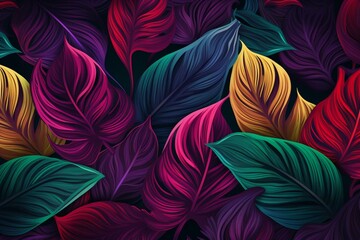 Background of vibrant leaves, tropical floral texture. Generative AI