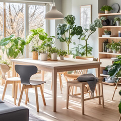 Fototapeta premium a Scandinavian home with a light wood 