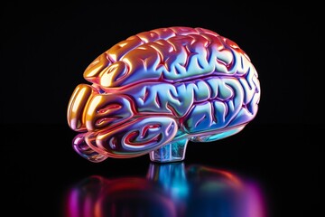 holographic brain on black backdrop. Generative AI