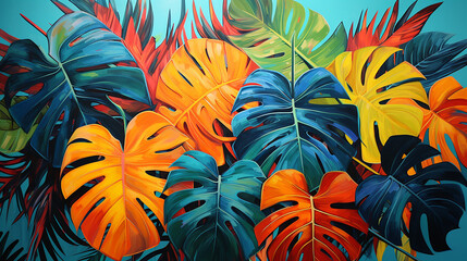 Leaves of exotic plants in street art style created with Generative Ai