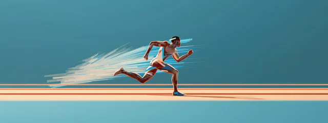 Foto op Plexiglas Illustration of runner in motion blur, blue background © Faith Stock